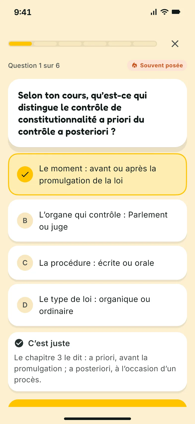 Une question de QCM tirée du cours